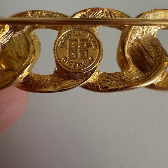 Vintage Givenchy Costume Jewelry GoldTone Braided Bar Brooch and Silver Earrings - Picture 7 of 11